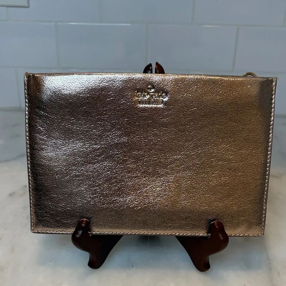Kate Spade Rose Gold Metallic Leather Pouch Clutch